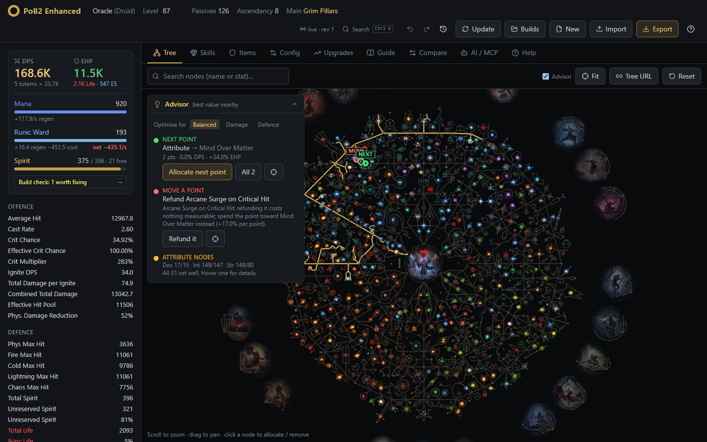 PoB-Enhanced: passive tree with the advisor and the build summary